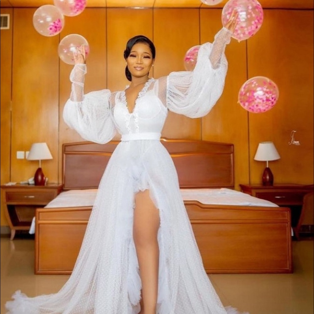 White long bridal robe with tulle